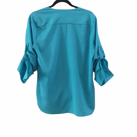 Calvin Klein Turquoise Faux Wrap Top Size Medium - Picture 3 of 9